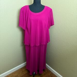 JBS Ltd Pink Layered Dress 24W Plus Size Sheer Overlay Polyester Midi
